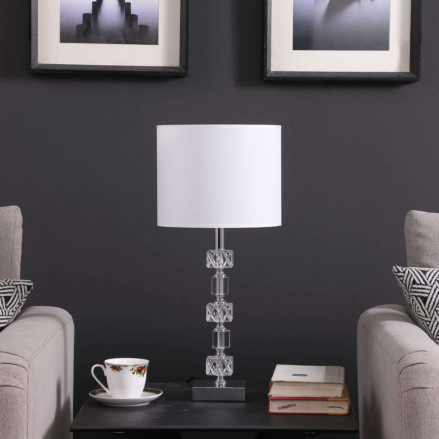 19.75" In Jules Solid Prism Crystal Cubes Orb Table Lamp