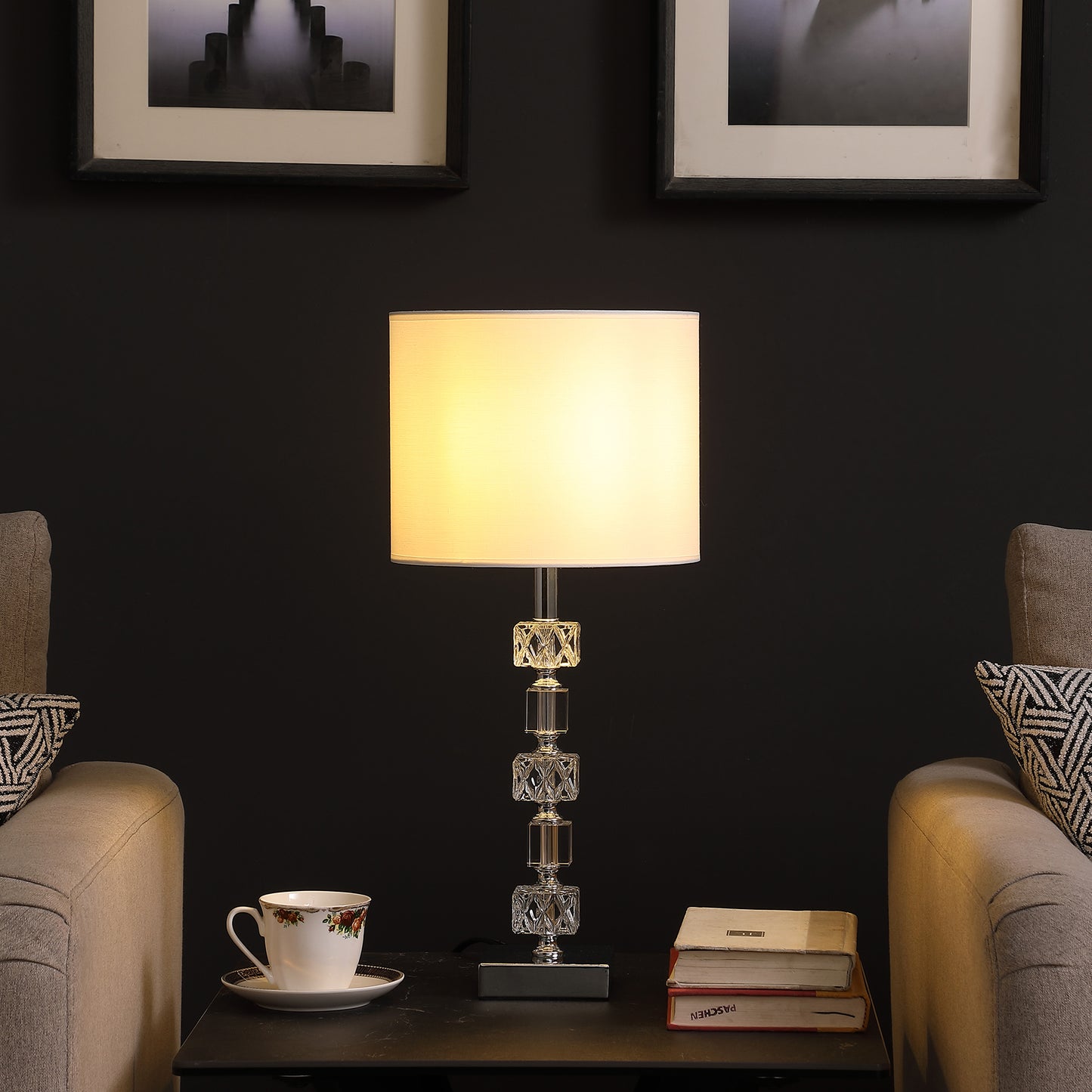 19.75" In Jules Solid Prism Crystal Cubes Orb Table Lamp