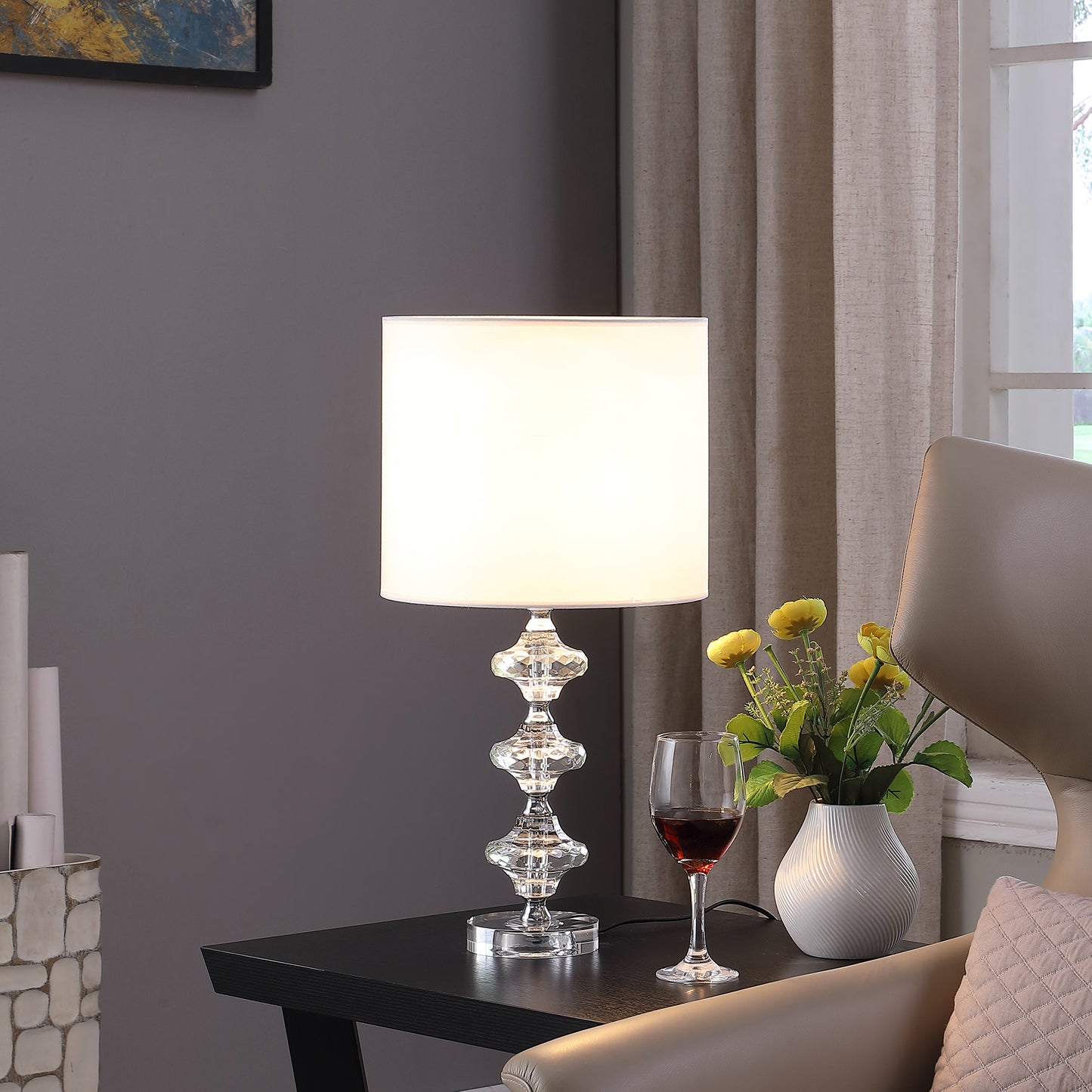22.25" In Geometric Prism Solid Crystal Table Lamp