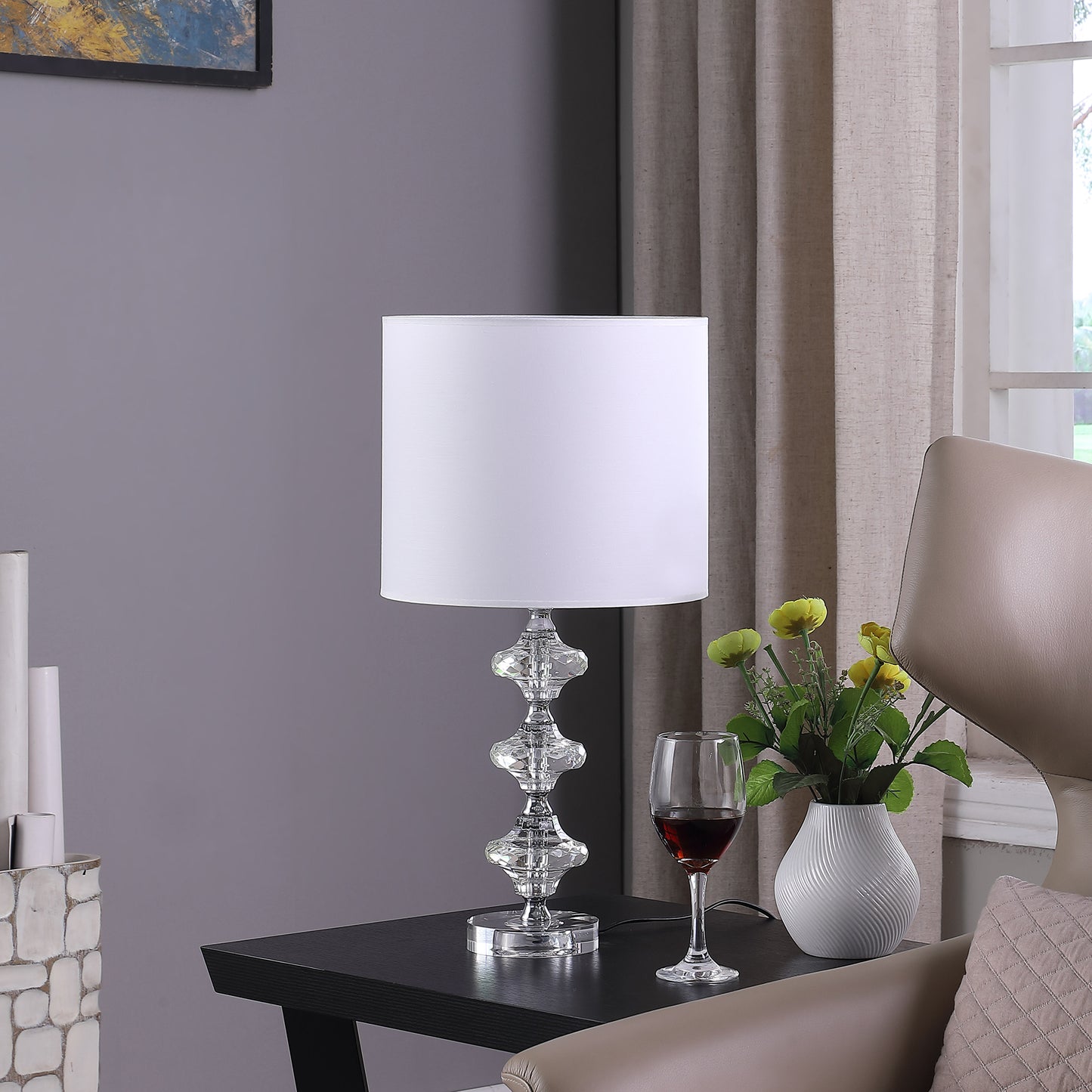 22.25" In Geometric Prism Solid Crystal Table Lamp