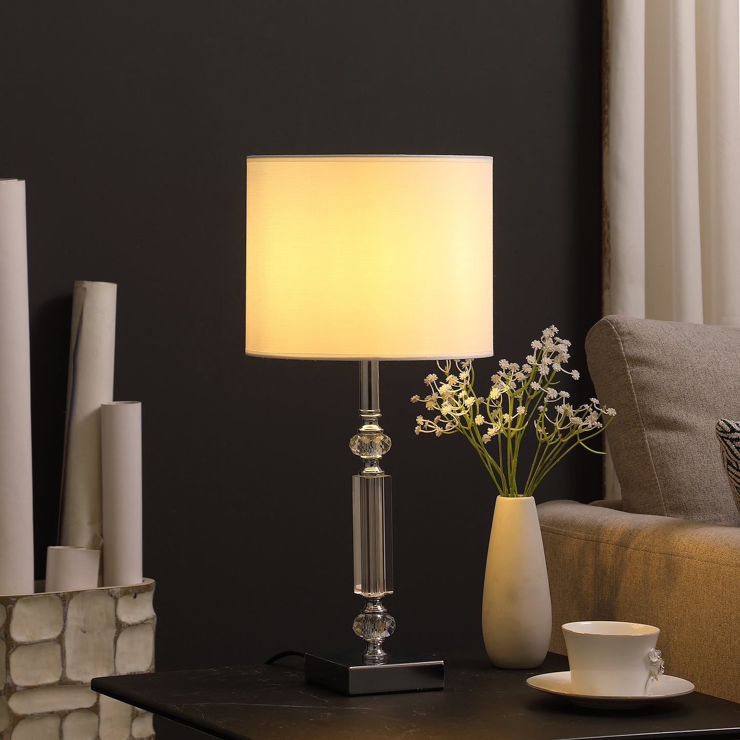 19.75" In Elon Cut Crystal Column Modern Table Lamp