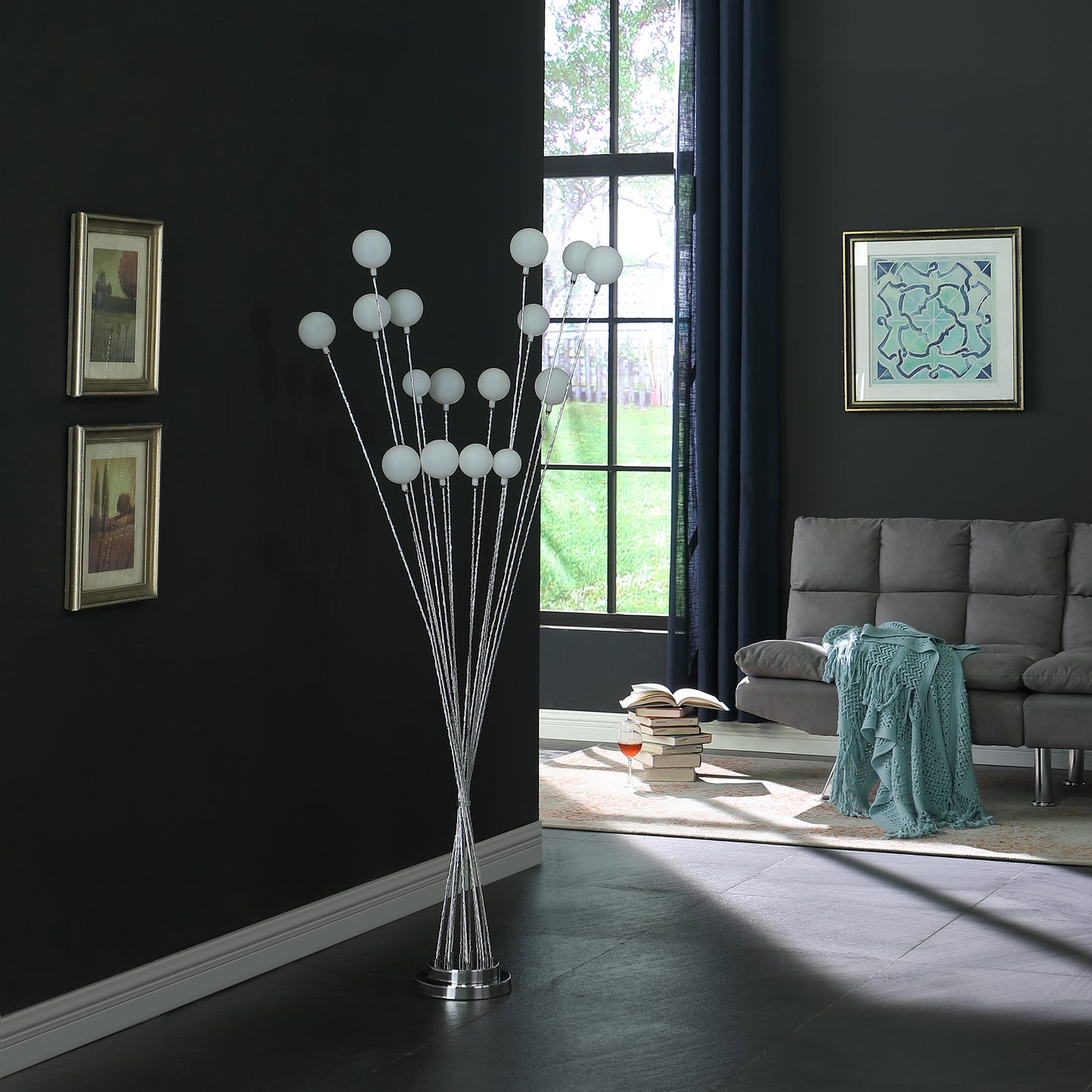 61.5" In 16-light Acrylic Globe Aluminun Led Chrysanthe Silver Chrome Metal Floor Lamp