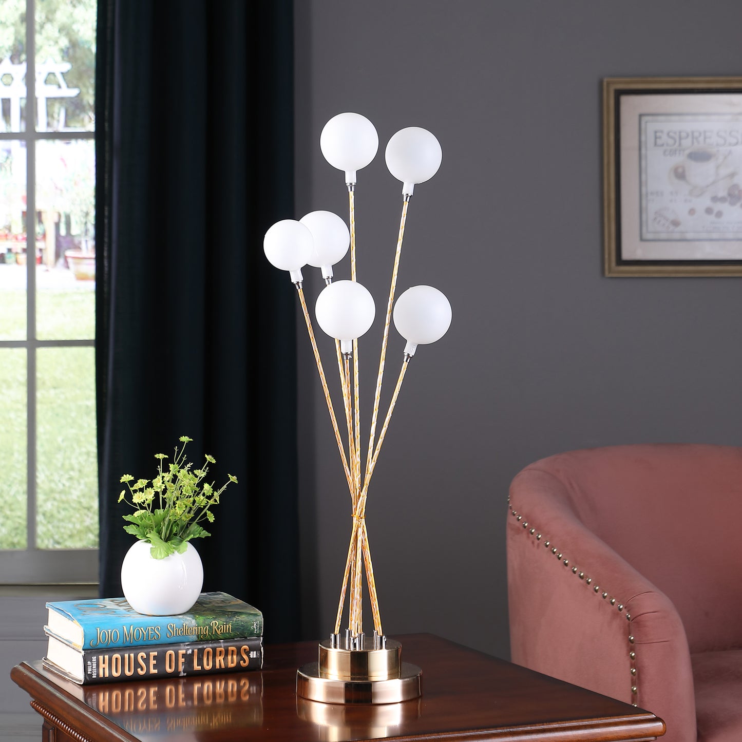 27.5" In 6-light Acrylic Globe Aluminun Led Chrysanthe Yellow Gold Metal Table Lamp