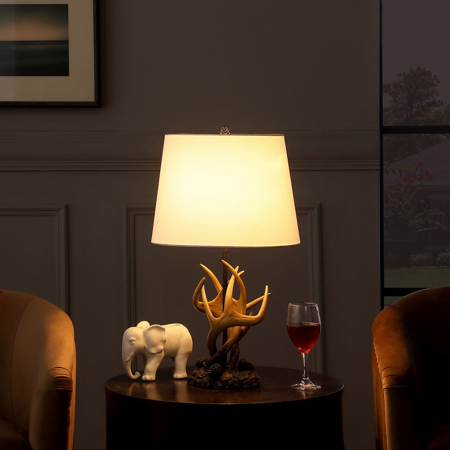 26" In Natural Royal Stag Deer Antler Modern Table Lamp