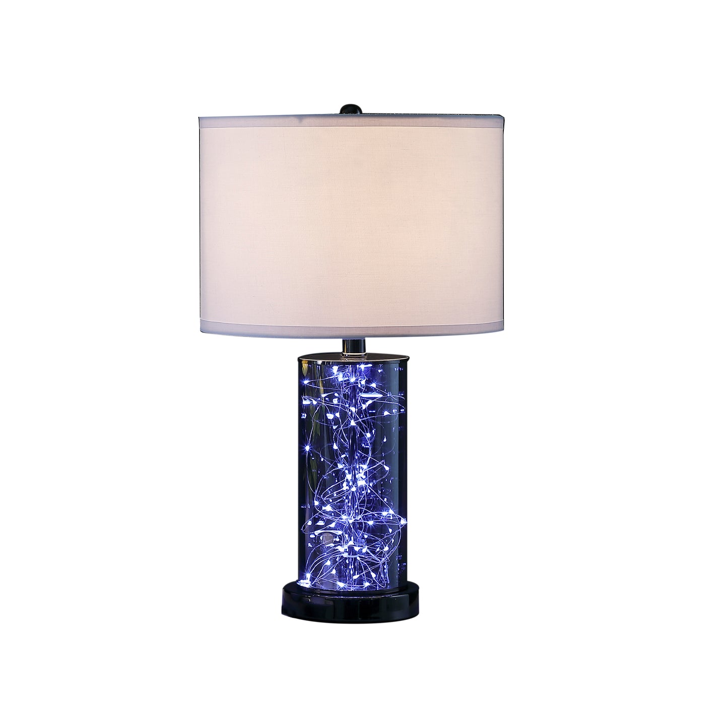 21.25" In Cynx Led Night Light Mid-century Glass Black Chrome Table Lamp