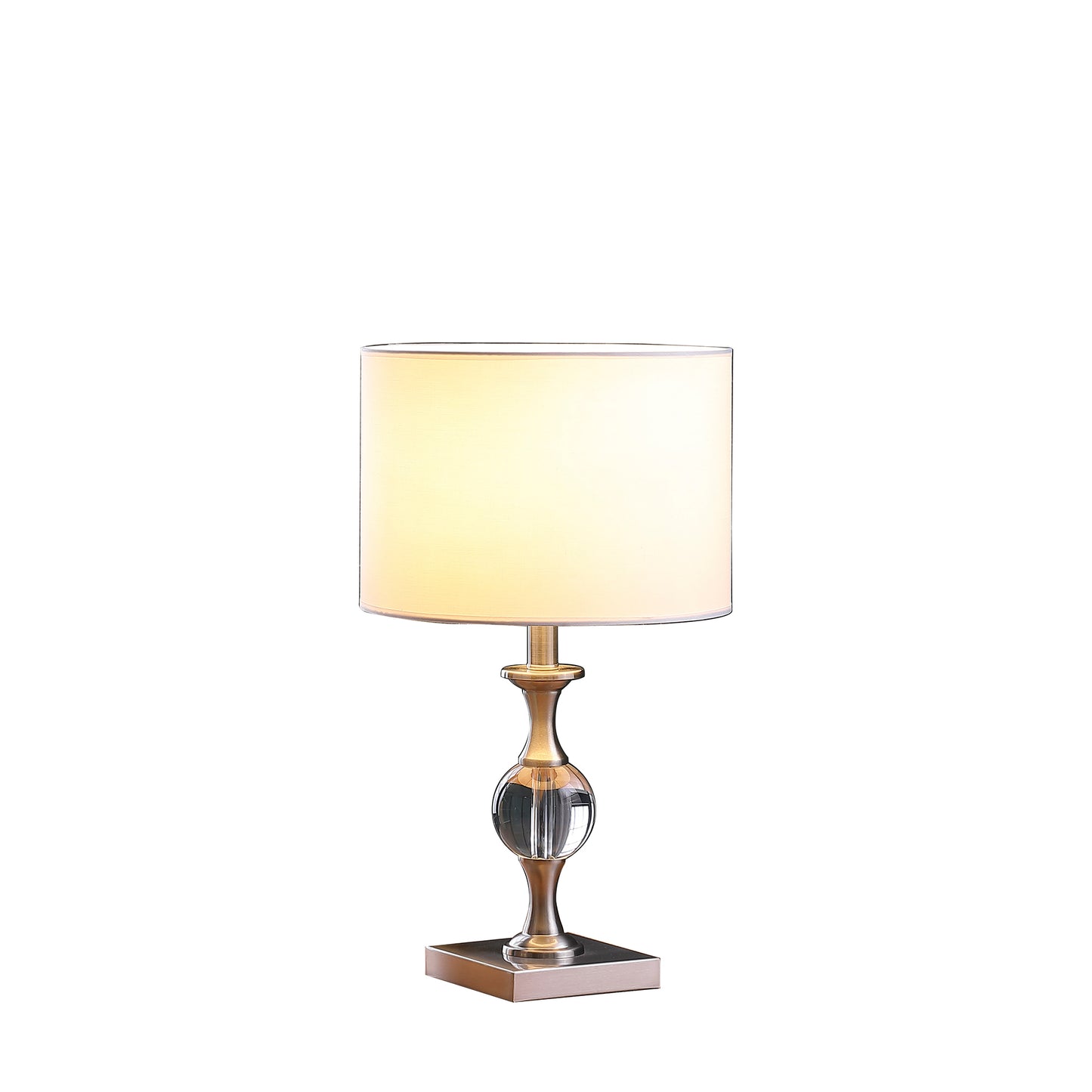 19.75" In Satin Nickel Solid Crystal Orb Metal Table Lamp
