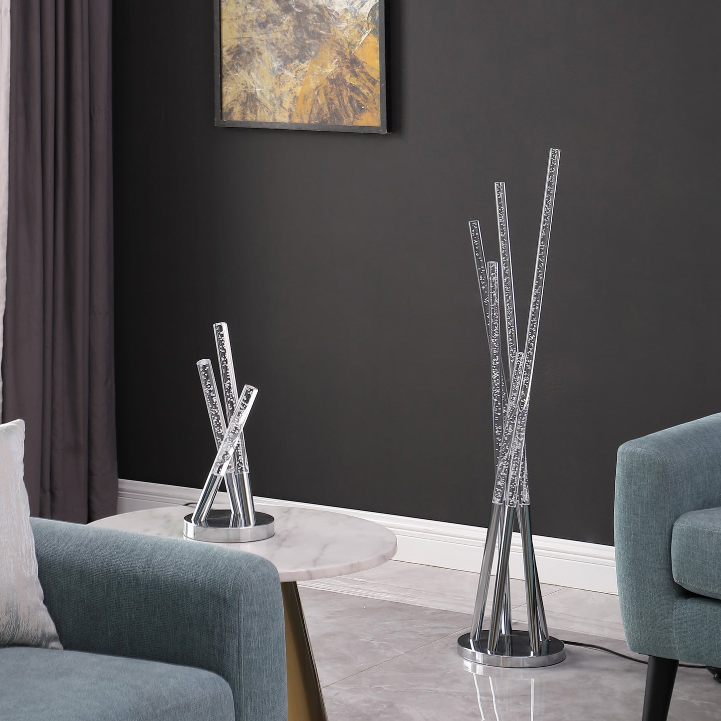 14.5" In Carina Modern 3 Acrylic Upright Leg Stix Led Silver Metal Table Lamp