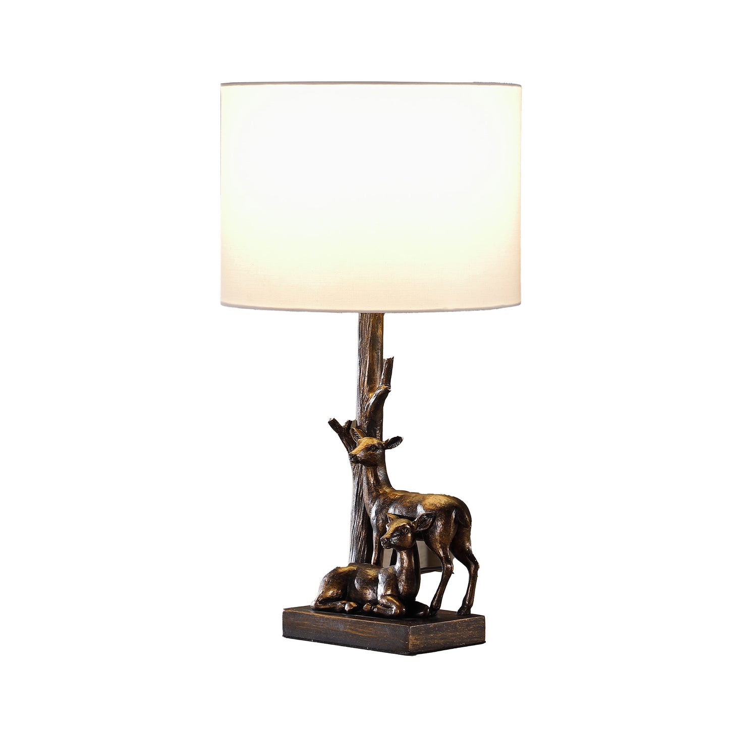 19.75" In Capreolus Bronze Western Roe Deers Polyresin Table Lamp