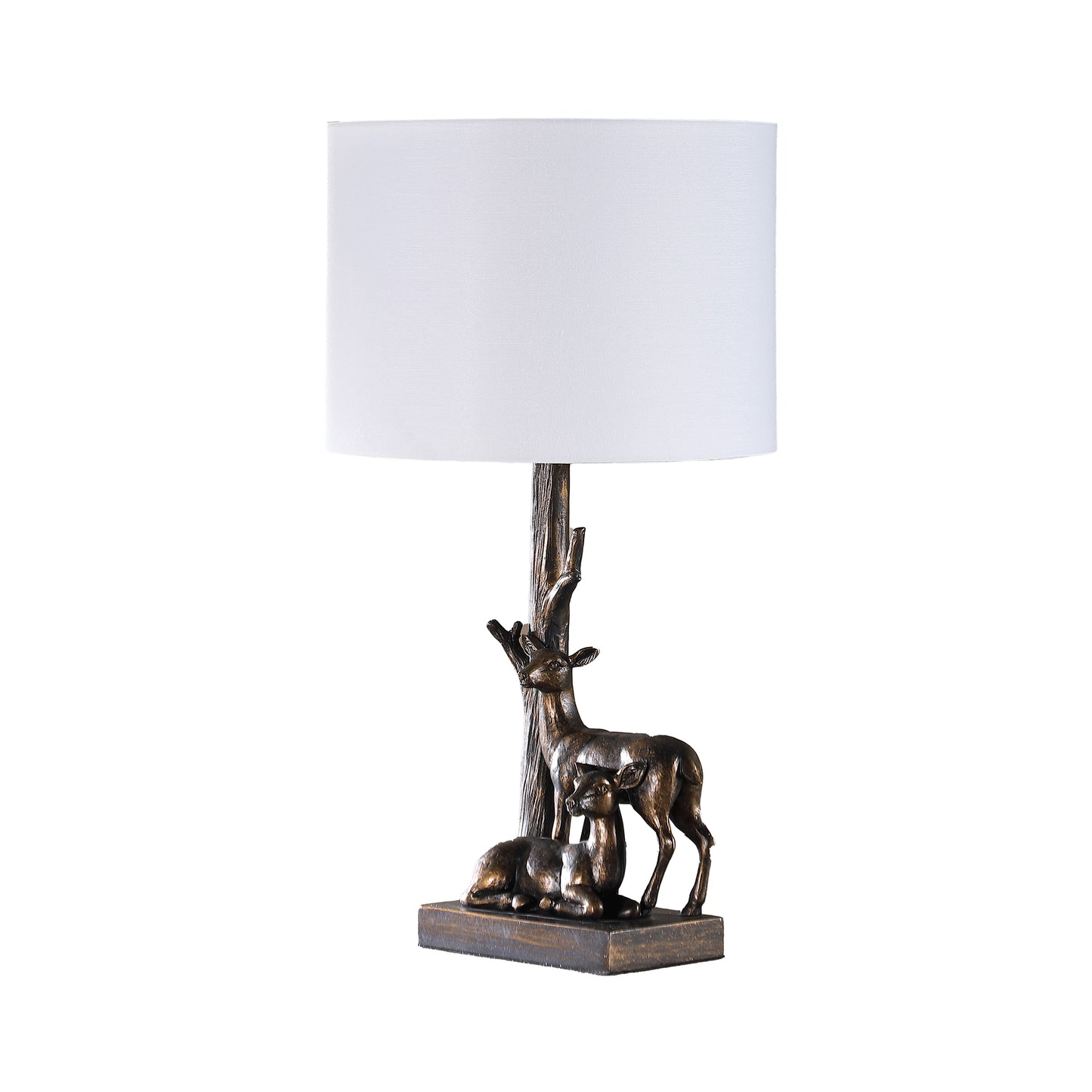 19.75" In Capreolus Bronze Western Roe Deers Polyresin Table Lamp