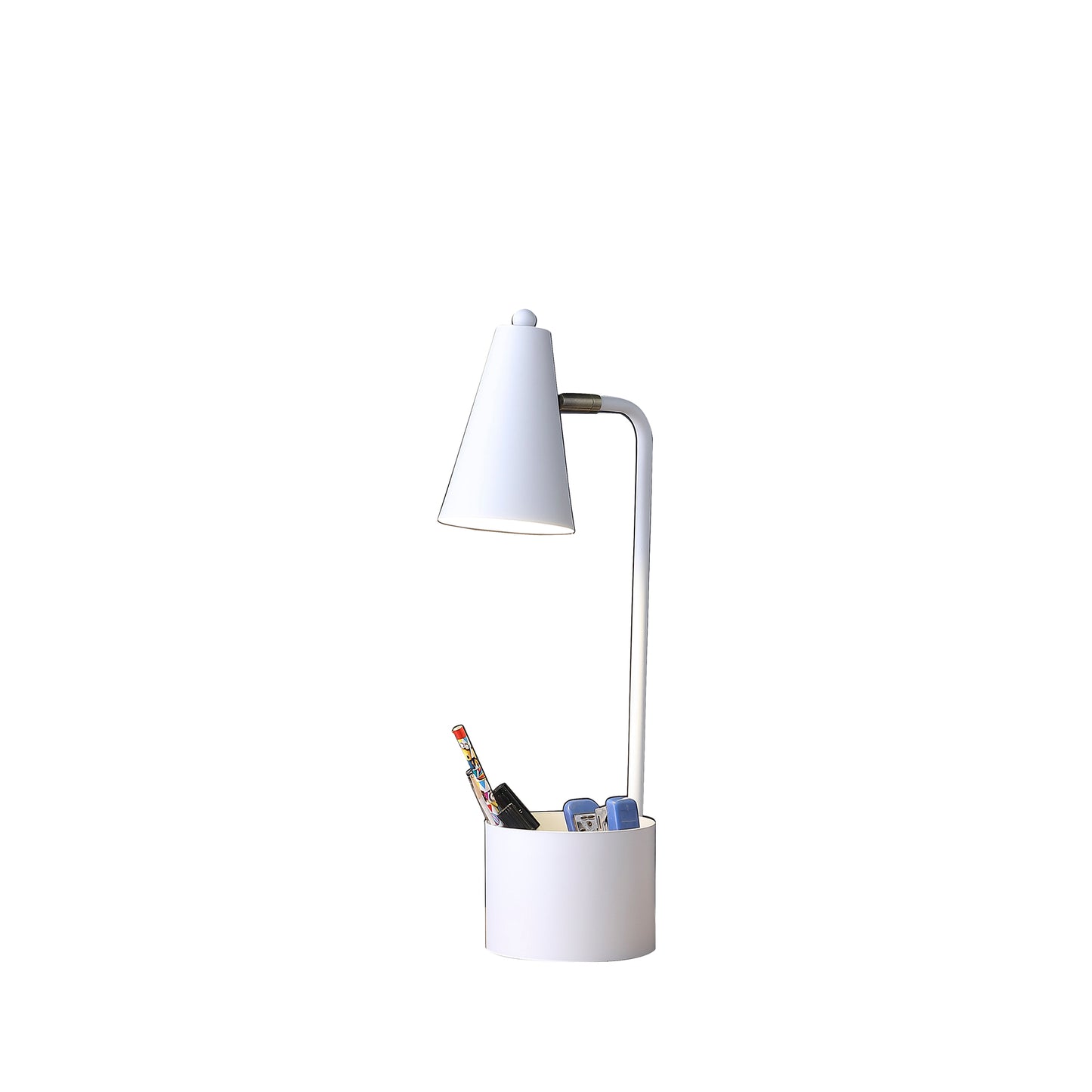 19.5" In Student White Metal Task Desk Lamp W/ Organizer