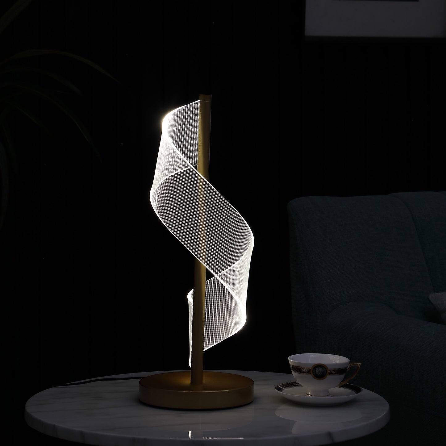 18.75" In Dinamo Modern "S" Wave Swirl Acrylic Led Brushed Gold Table Lamp