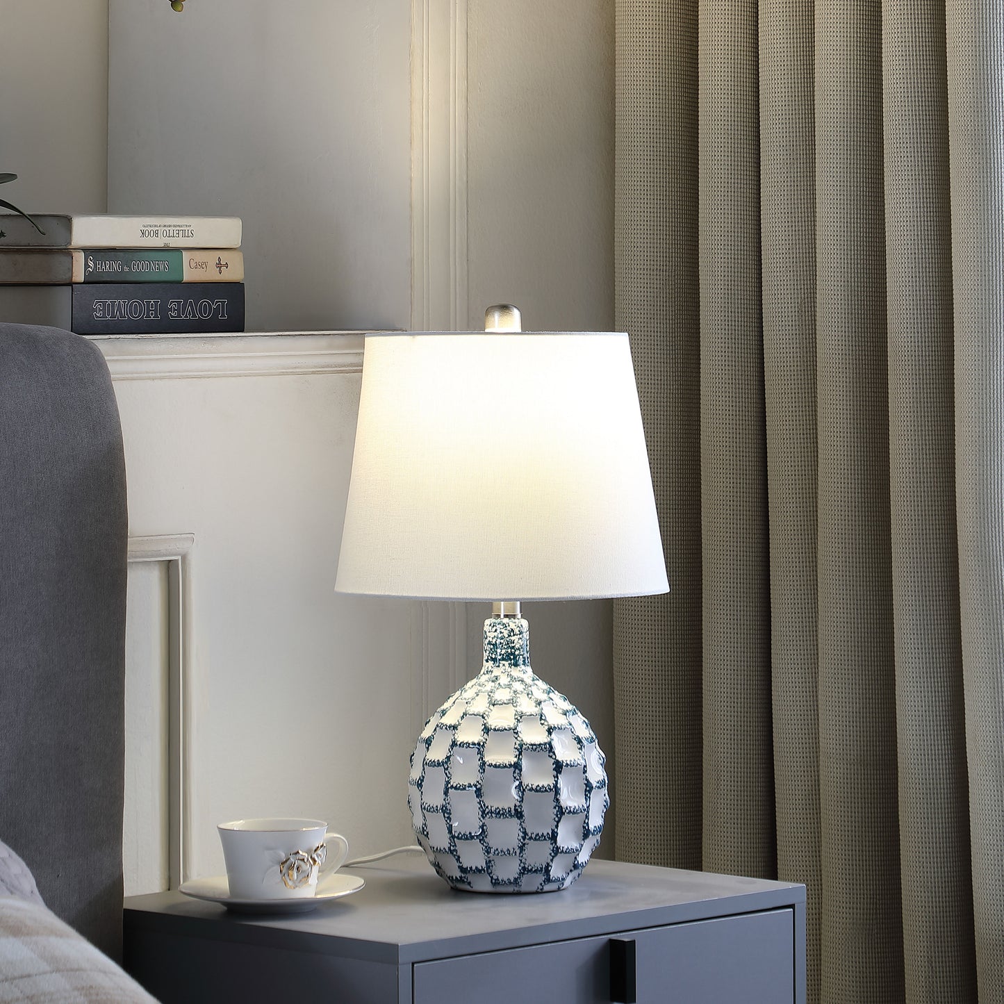 19.5" In Marin Coastal Beachside Blue Green/white Ceramic Table Lamp