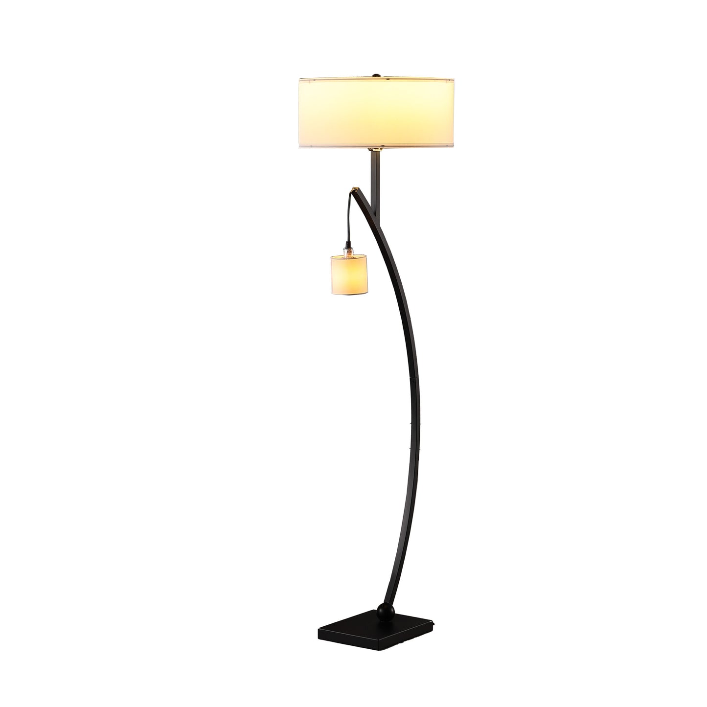 59" In Contemporary Dual Black Arc W/ Hanging Pendelum Lamp Metal Floor Lamp
