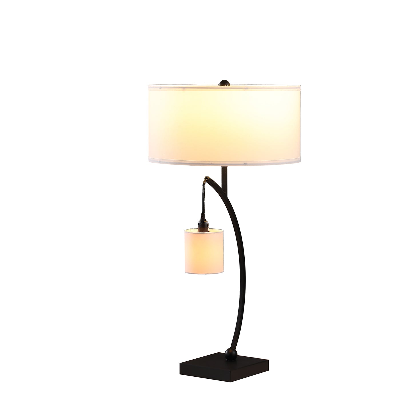 28.5" In Contemporary Dual Black Arc W/ Hanging Pendelum Lamp Metal Table Lamp