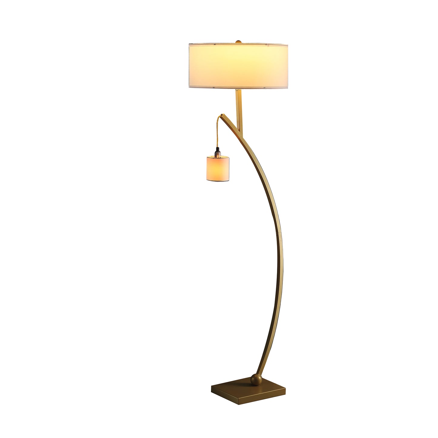 59" In Contemporary Dual Gold Arc W/ Hanging Pendelum Lamp Metal Floor Lamp