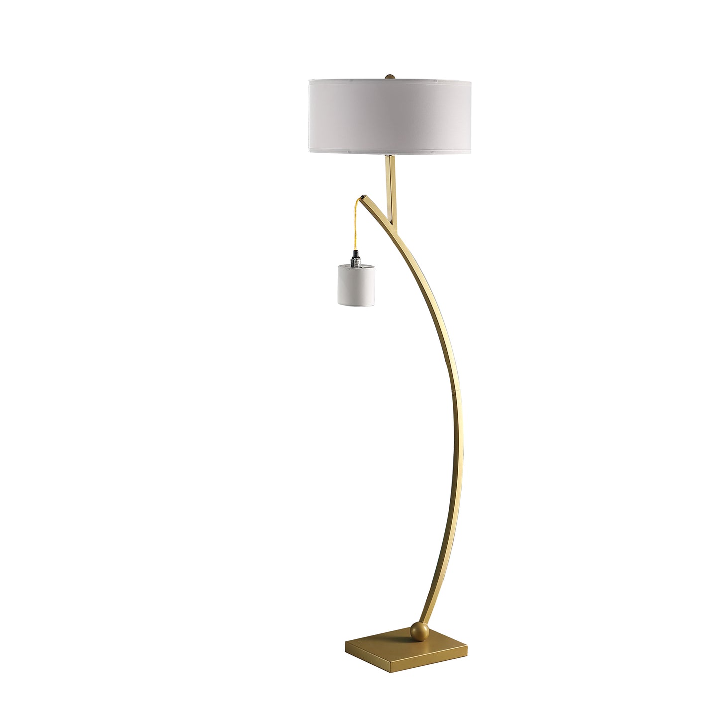 59" In Contemporary Dual Gold Arc W/ Hanging Pendelum Lamp Metal Floor Lamp