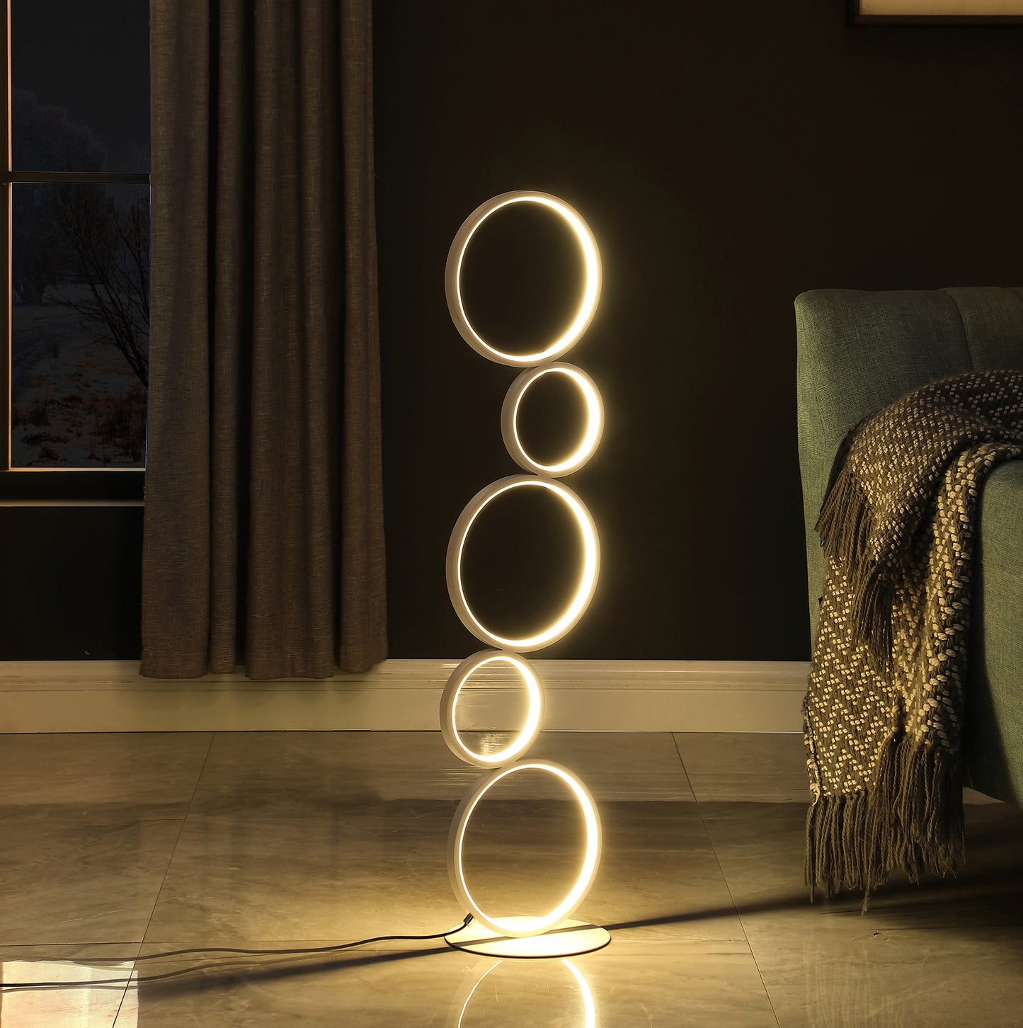 38.5" In Else Nordic 5-ring Shaped White Led Metal Table Lamp