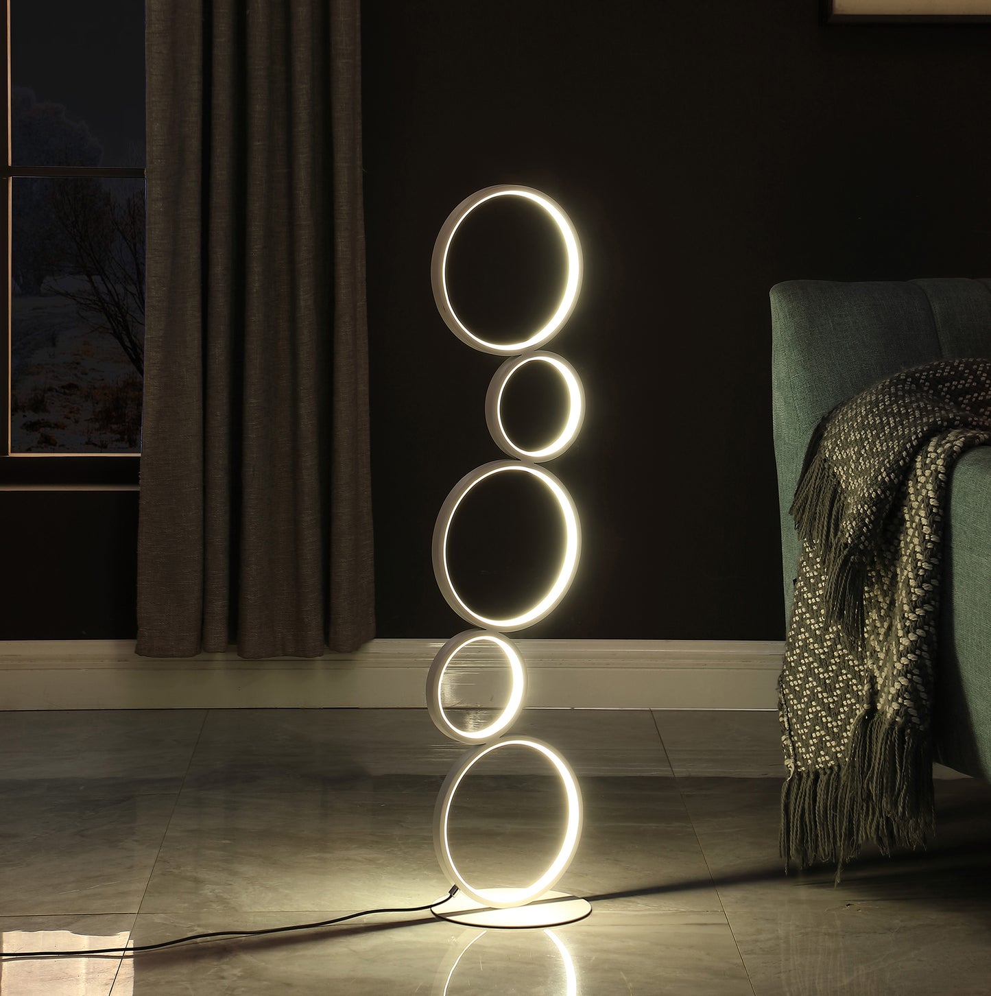 38.5" In Else Nordic 5-ring Shaped White Led Metal Table Lamp
