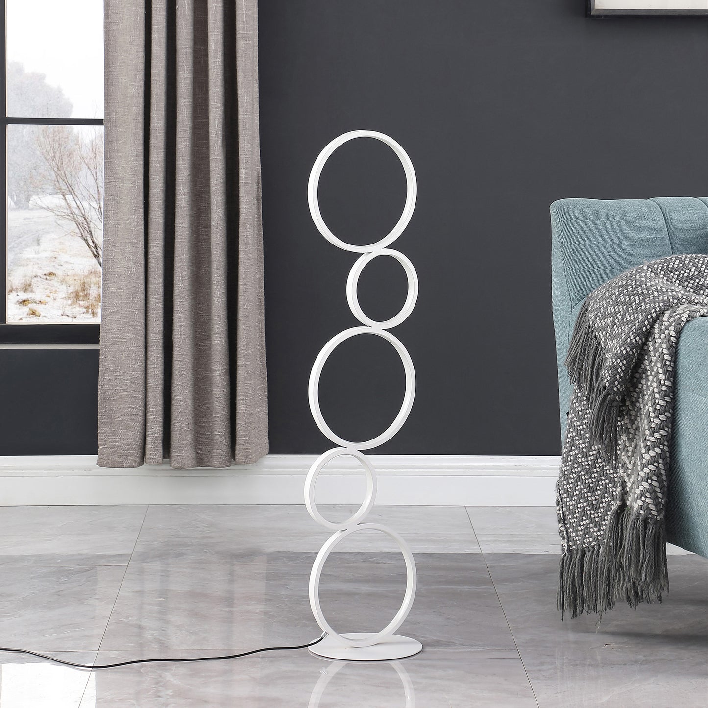 38.5" In Else Nordic 5-ring Shaped White Led Metal Table Lamp