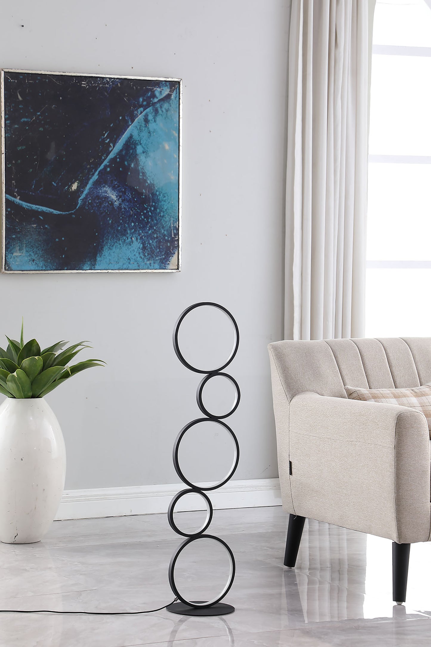 38.5" In Else Nordic 5-ring Shaped Matte Black Led Metal Table Lamp