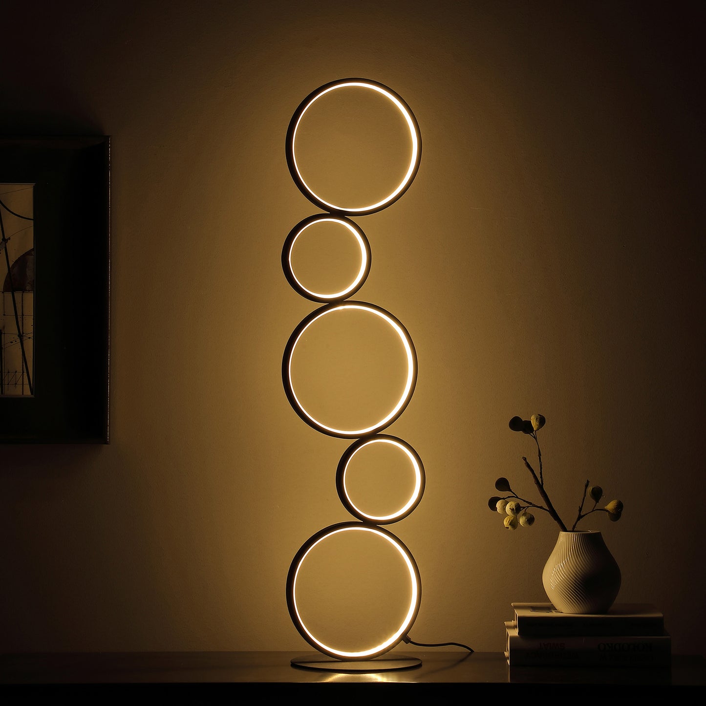 38.5" In Else Nordic 5-ring Shaped Matte Black Led Metal Table Lamp