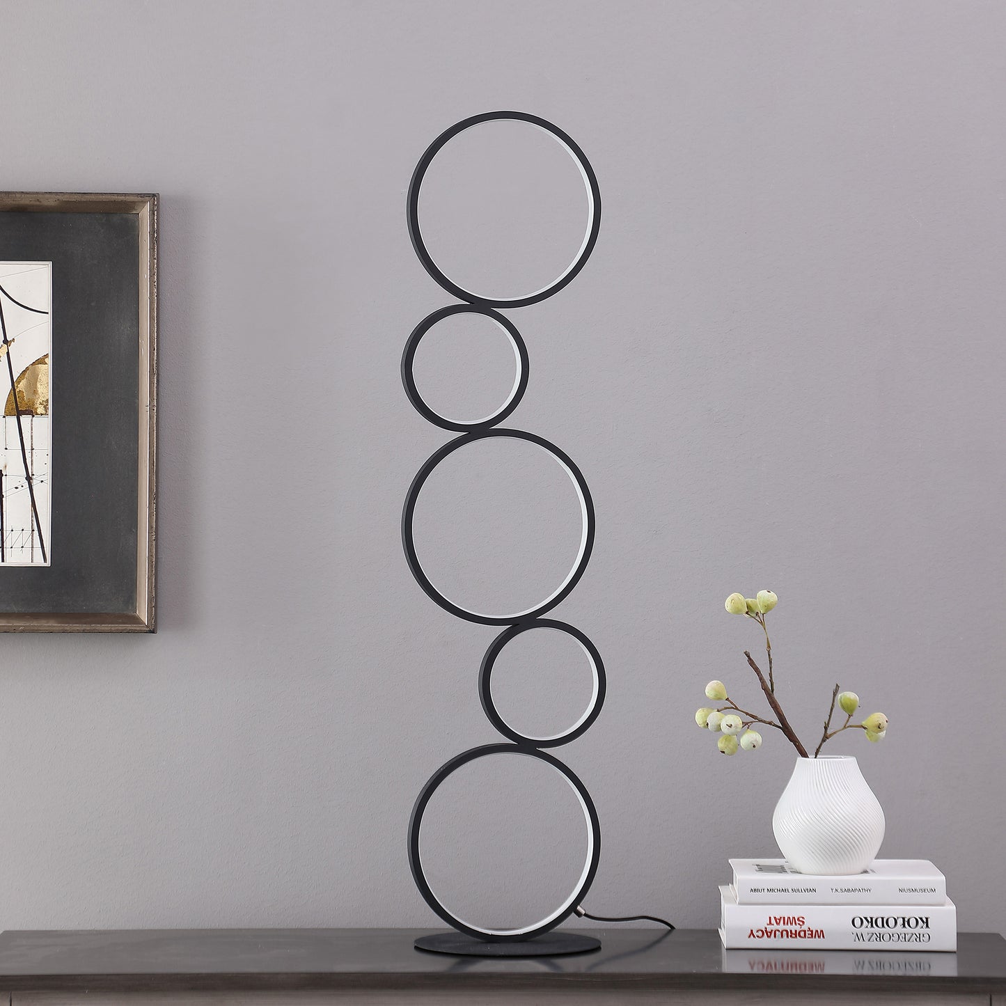 38.5" In Else Nordic 5-ring Shaped Matte Black Led Metal Table Lamp