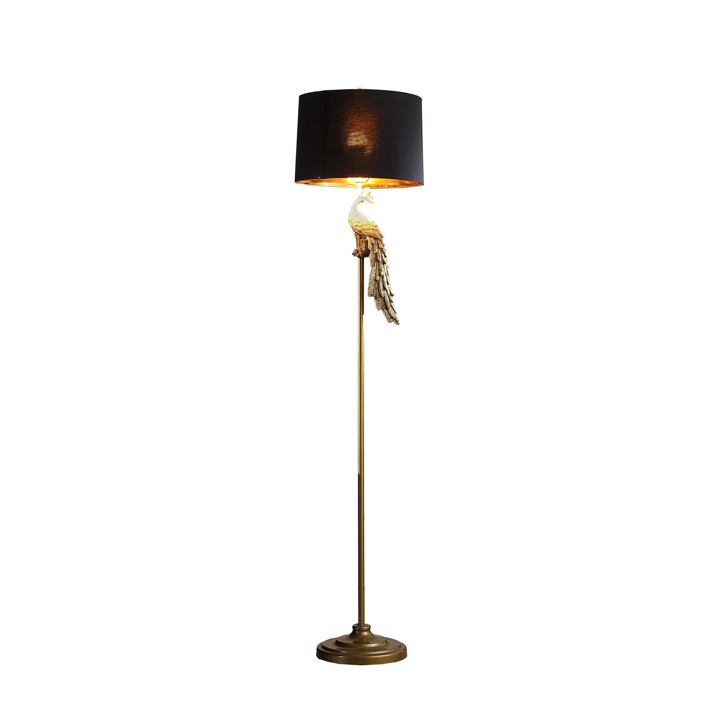 64.5" In Modern Elegance Golden Peacock On A Pedestal Polyresin Floor Lamp