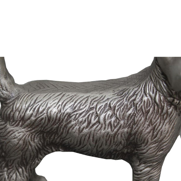 Aluminum Table Accent Dog Statuette Decor Sculpture With Textured Details Silver