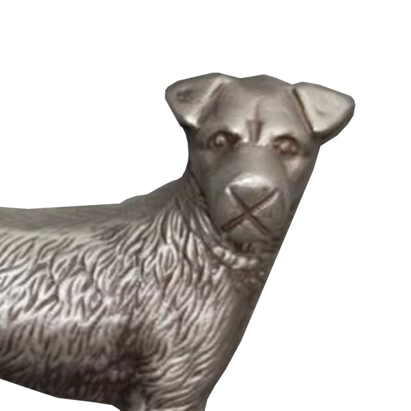 Aluminum Table Accent Dog Statuette Decor Sculpture With Textured Details Silver
