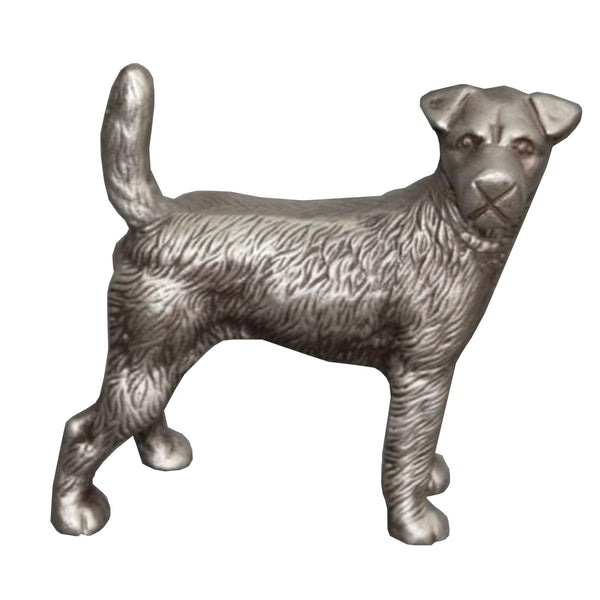 Aluminum Table Accent Dog Statuette Decor Sculpture With Textured Details Silver