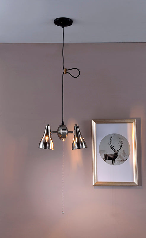 7"In Dual Brush Silver Adj Metal Cone Pull String Hard-wired Pendant Ceiling