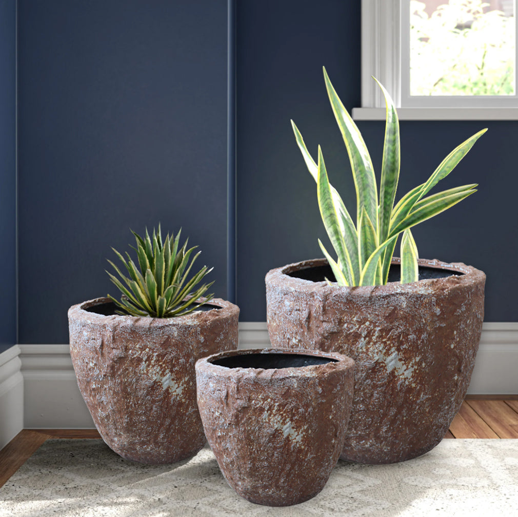 Rocky Round Tall Planter 3/Set