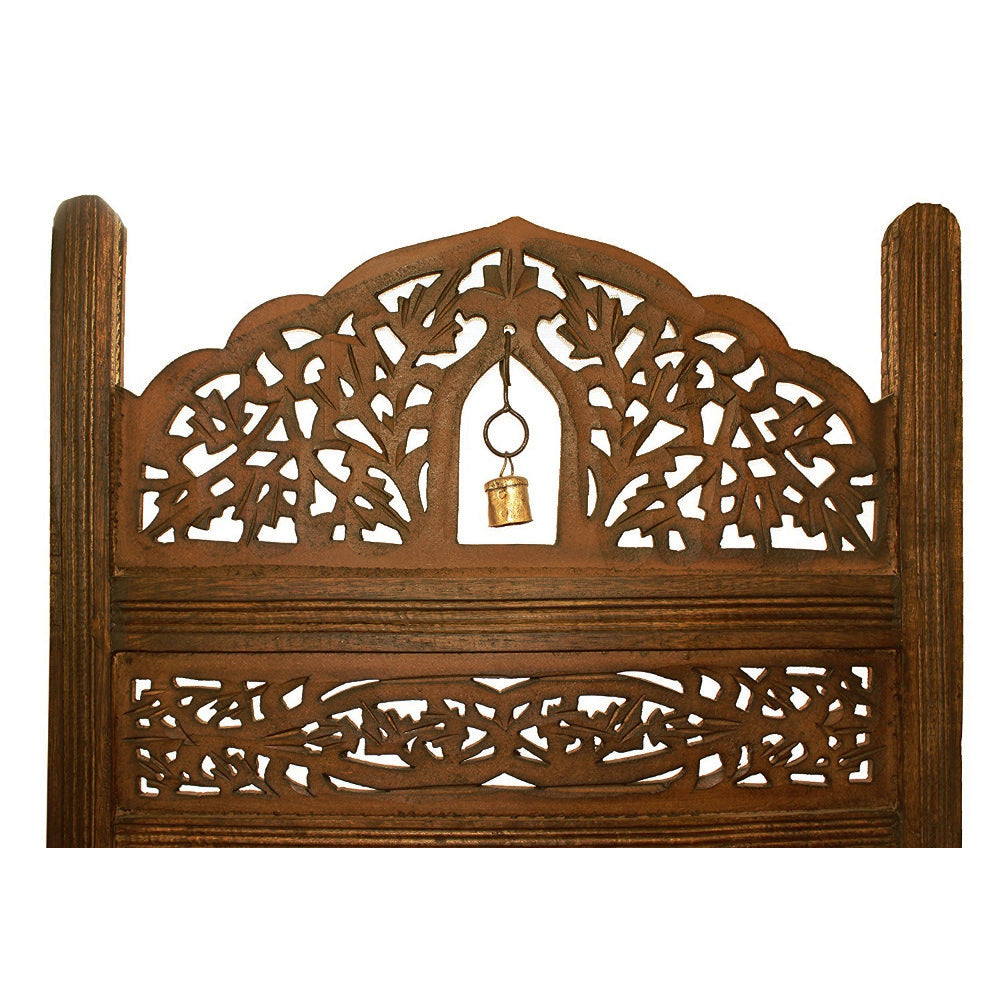 Handcrafted Wooden 4 Panel Room Divider Screen With Tiny Bells Reversible