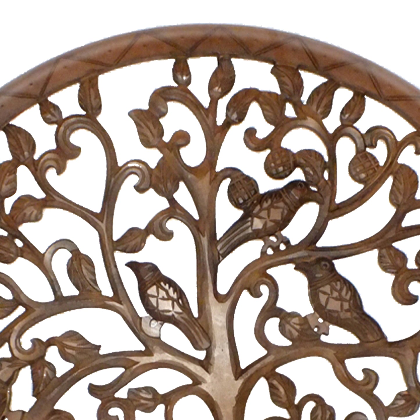 36 Inch Round Wooden Wall Art Decor Tree Of Life Art Carved Cutout Design Sitting Birds Walnut