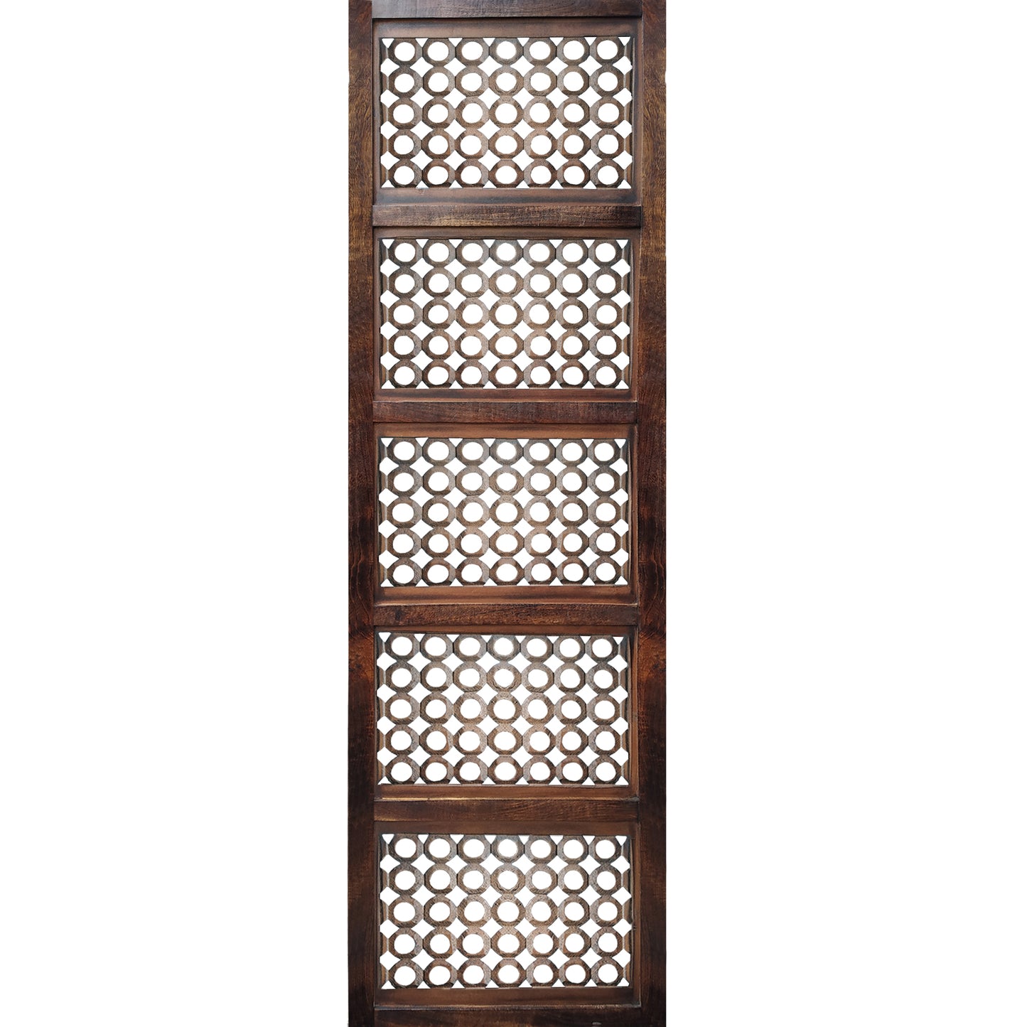 Decorative Mango Wood Wall Panel With See Through Circular Pattern Brown