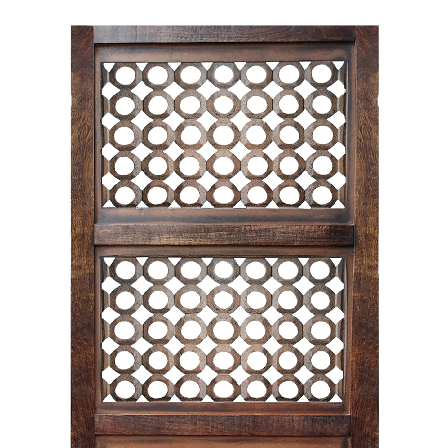 Decorative Mango Wood Wall Panel With See Through Circular Pattern Brown