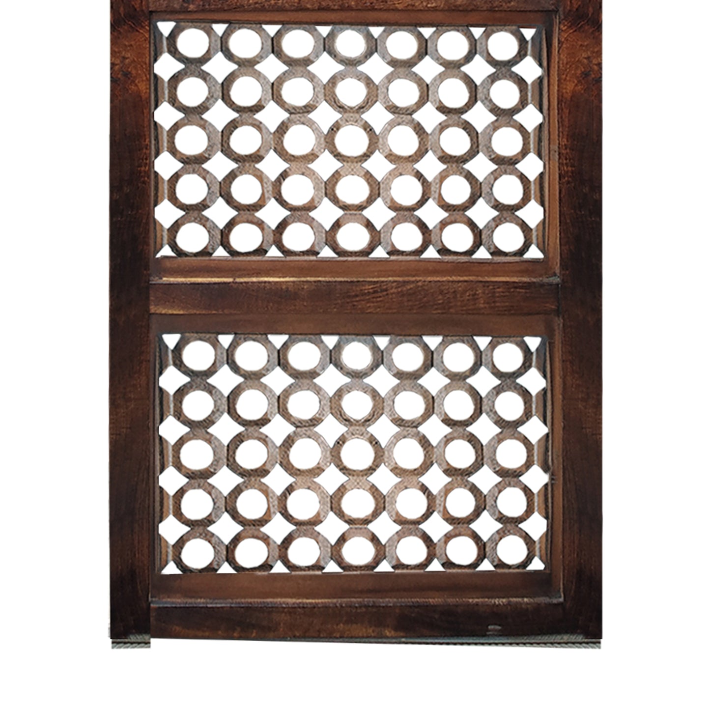 Decorative Mango Wood Wall Panel With See Through Circular Pattern Brown