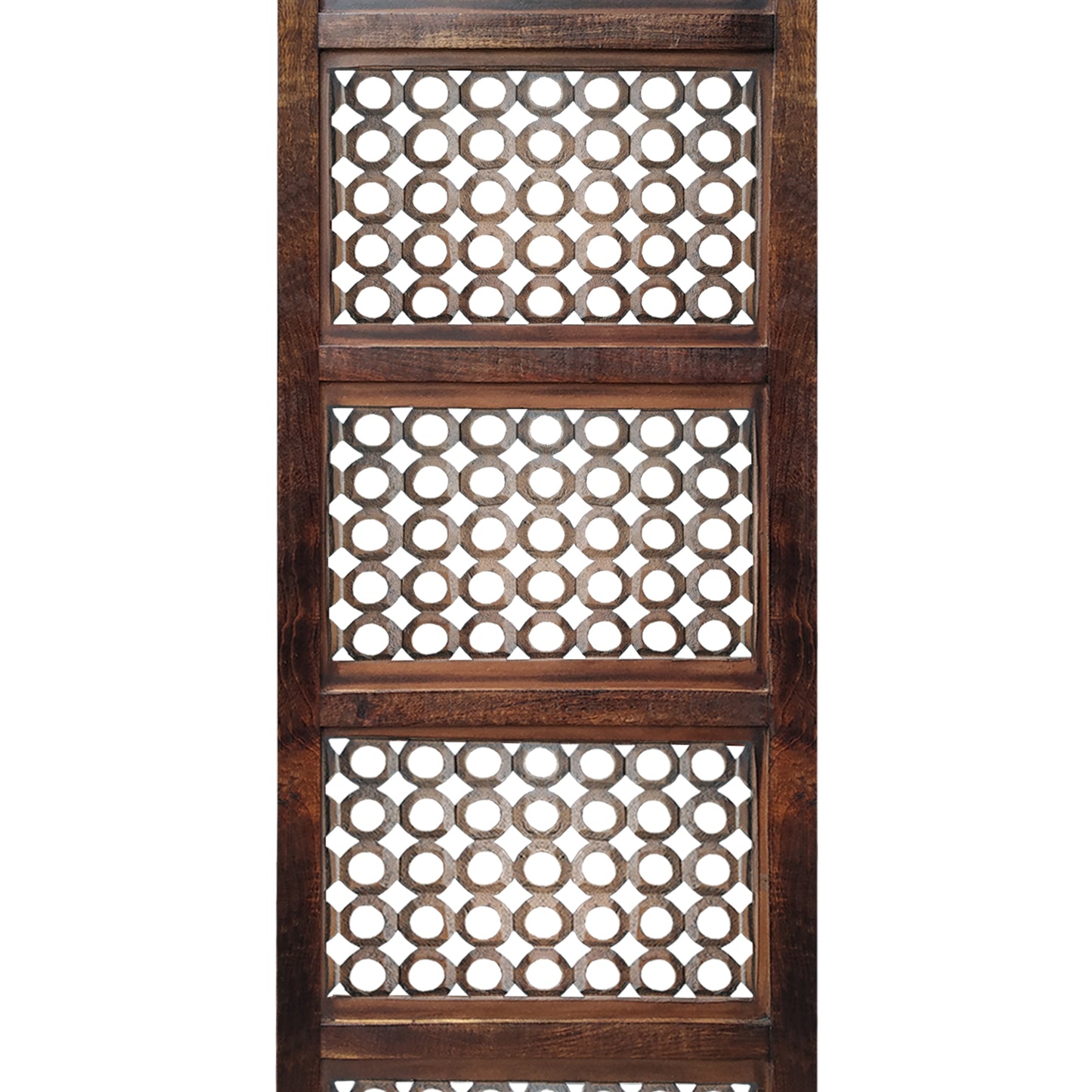 Decorative Mango Wood Wall Panel With See Through Circular Pattern Brown