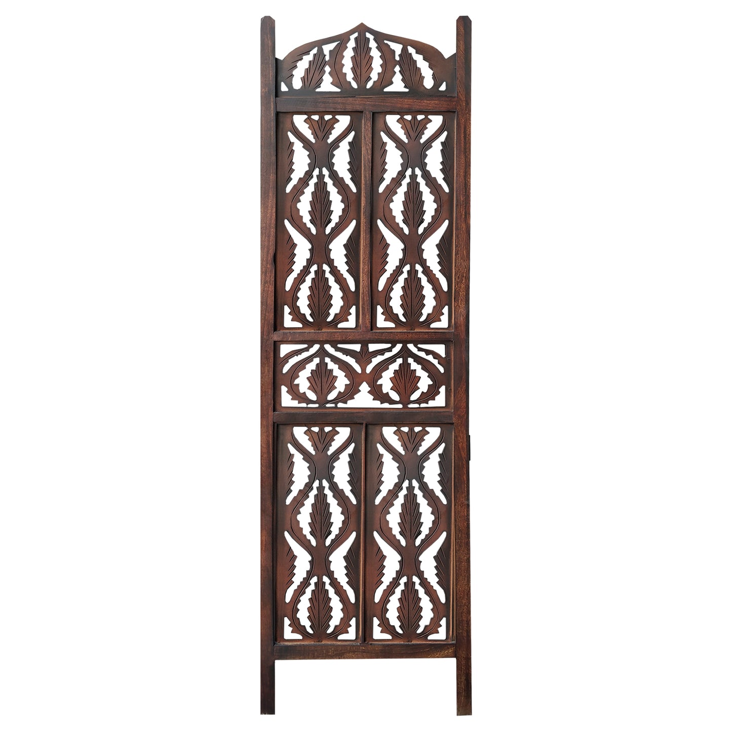 Decorative 3 Panel Mango Wood Screen With Abstract Carvings Brown