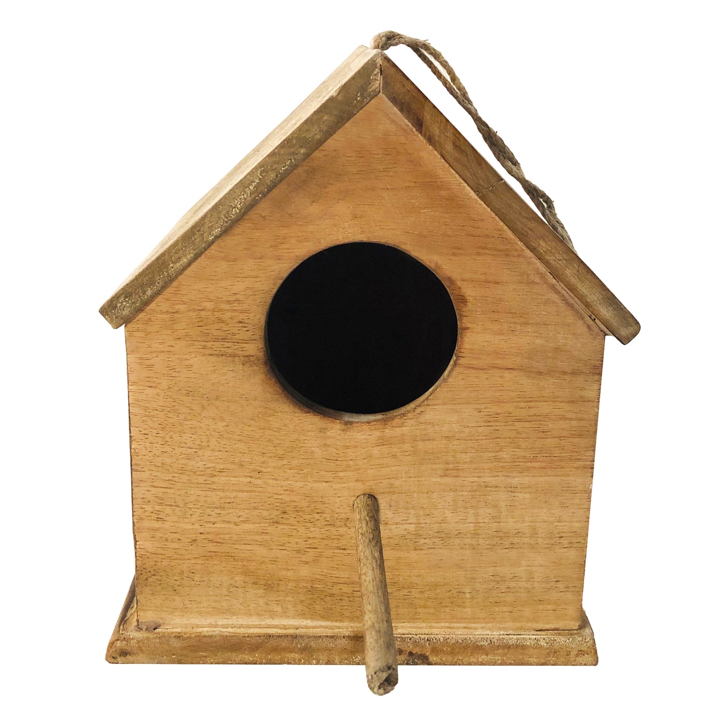 Hut Shape Decorative Mango Wood Hanging Bird House With Engraved Details Distressed Brown