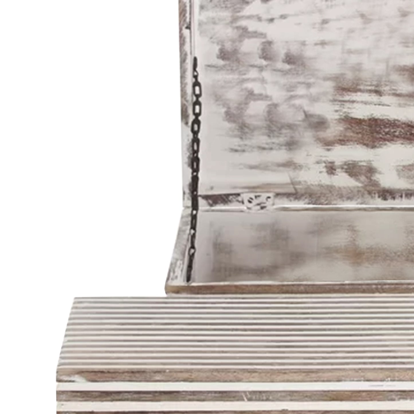 Wooden Decorative Storage Box With Block Stripe Pattern Set Of 2 Whitewash