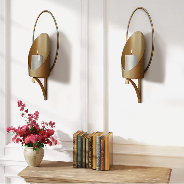 22 Inch Wall Sconce Candle Holder Modern Tulip Shape Set Of 2 Matte Gold Frame