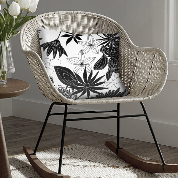 17 X 17 Inch Decorative Square Cotton Accent Throw Pillow With Classic Floral Print Black And White