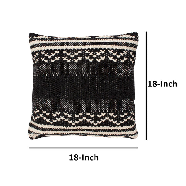 18 X 18 Jacquard Square Decorative Cotton Accent Throw Pillow With Aztec Tribal Boho Pattern Black White