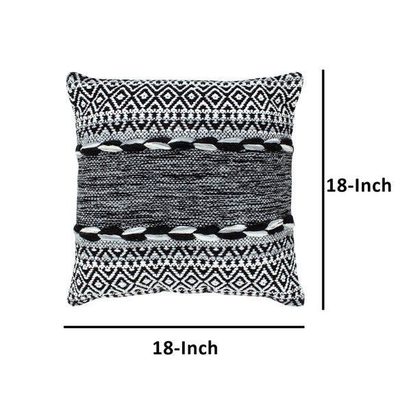 18 X 18 Jacquard Square Decorative Cotton Accent Throw Pillow With Soft Boho Tribal Pattern Black White