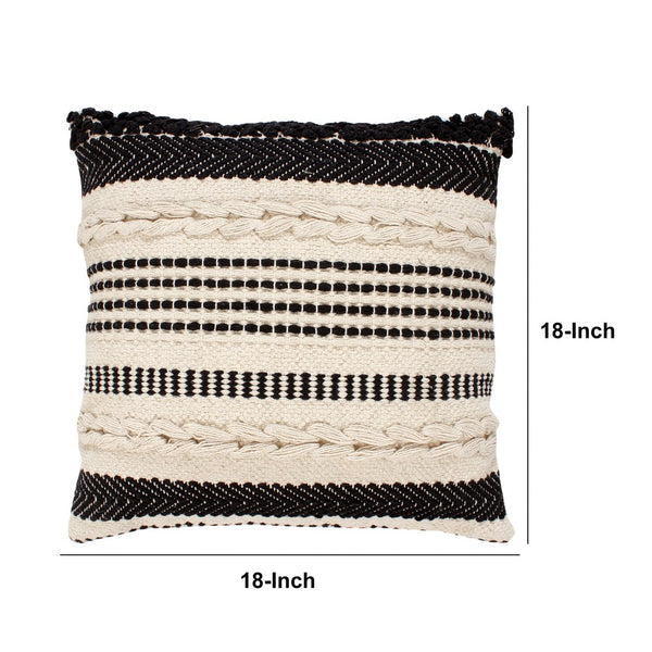 18 X 18 Square Cotton Decor Accent Throw Pillow Herringbone Design Embroidery Cream Black