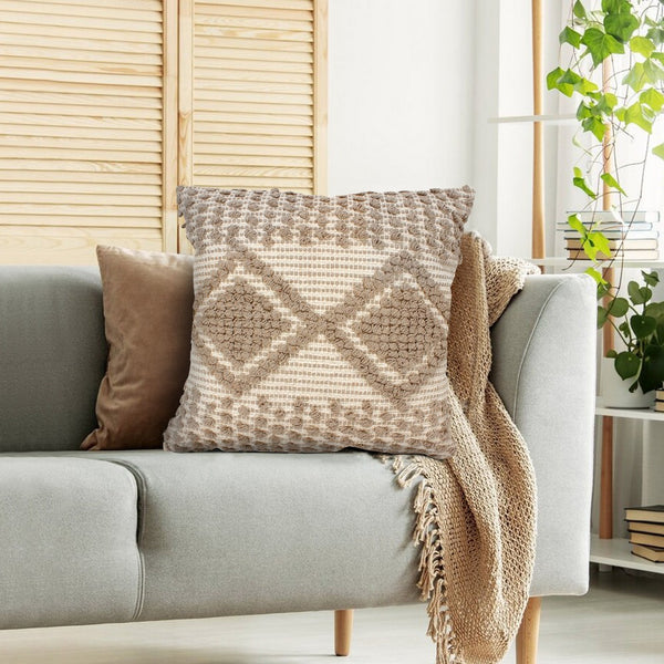 18 X 18 Square Cotton Decorative Accent Throw Pillow Raised Diamond Embroidery Beige