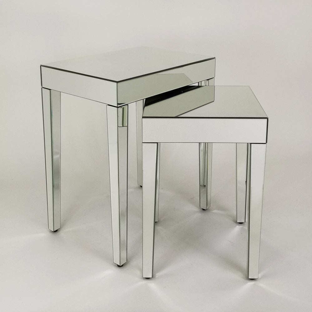 Set Of 2 Beveled Mirror Nesting Tables