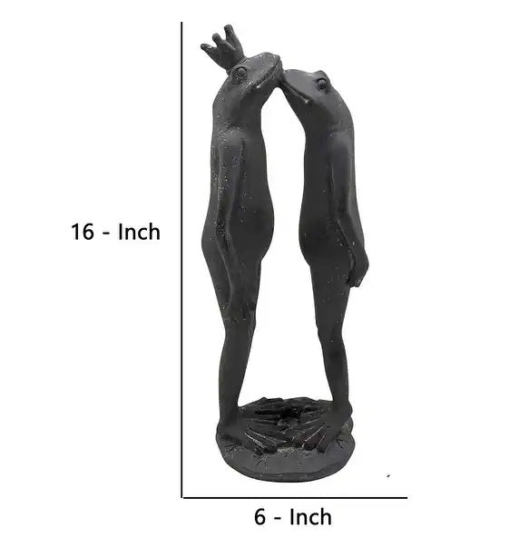 16 Inches Resin 2 Standing And Loving Frogs Accent Decor With Round Base, Black