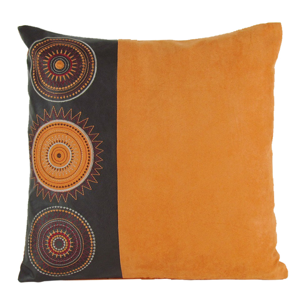 Circle Stiching Faux Leather Decorative Pillow  17"X17"-zoom-1